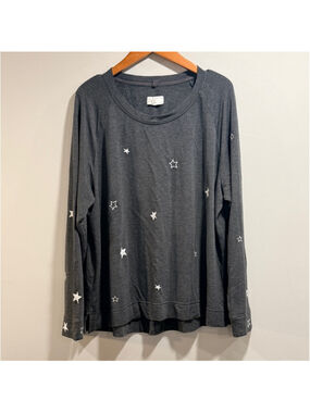 Lou & Grey Women's Charcoal Gray Sweater with‎ Star Print Crew Neck Size XXL